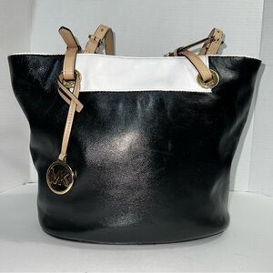 Michael Kors Black and White Tote with Tan Accents -refurbished/rehab Bag